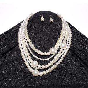 Pearl Necklace w/ Earrings- 5 Strand
